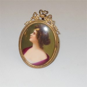 French Framed Porcelain Miniature Portrait Woman