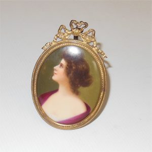 French Framed Porcelain Miniature Portrait Woman