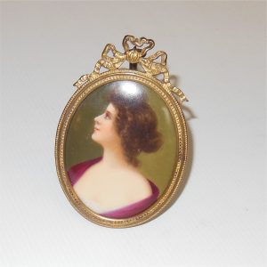 French Framed Porcelain Miniature Portrait Woman