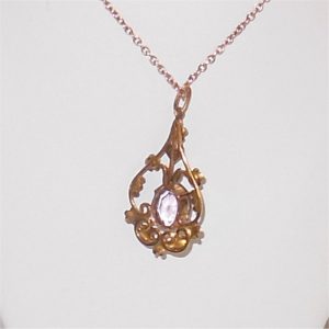 Art Nouveau 9ct Amethyst Pendant 9ct Gold Chain - Image 4