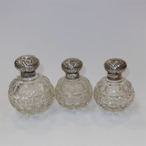 Perfume Bottle Trio with Sterling Silver Caps Birmingham 1904 - Image 2