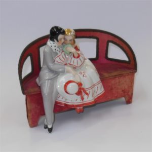 French Art Deco Chocolate Box Ceramic Figures on Seat