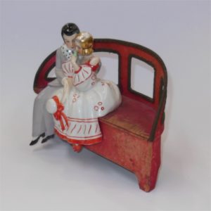 French Art Deco Chocolate Box Ceramic Figures on Seat - Image 2