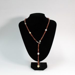 Sunstone and Southsea Pearl Necklace with metal frame