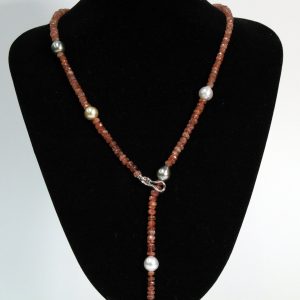 Sunstone and Southsea Pearl Necklace with metal frame