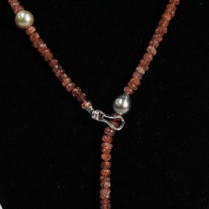 Sunstone and Southsea Pearl Necklace with metal frame