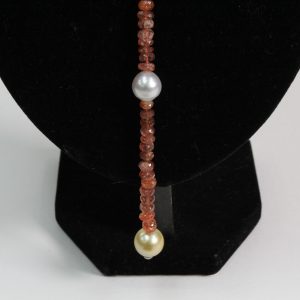 Sunstone and Southsea Pearl Necklace with metal frame