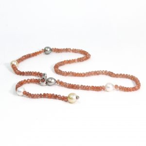 Sunstone and Southsea Pearl Necklace with metal frame