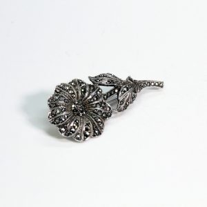 Vintage Marcasite Sterling Silver Brooch