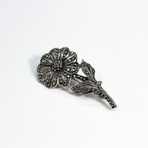 Vintage Marcasite Sterling Silver Brooch