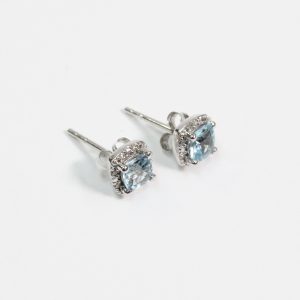 White Gold Diamond and Aquamarine Earrings