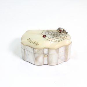 Mother of Pearl Box with Spider and Web "Bon Heur" labelled