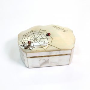 Mother of Pearl Box with Spider and Web "Bon Heur" labelled