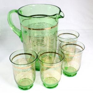 5 Piece Uranium Glass Drink Set