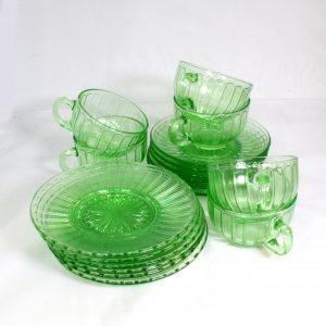 6 Uranium Glass trios/depression glass