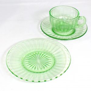 6 Uranium Glass trios/depression glass