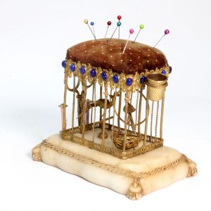 Palais Royal "Birds in a cage" Sewing Etui with Lapis Cabechon Stones