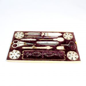 French Piano Sewing Box Mother of Pearl Tools
