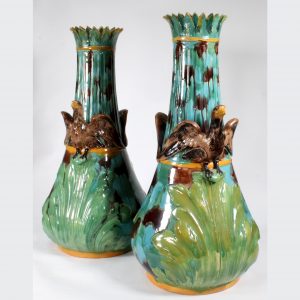 A Pair of Continental Majolica Large Vases