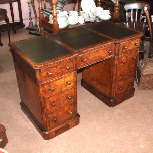 Fine Quality Victorian Burr Walnut Pedestal Desk circa. 1870