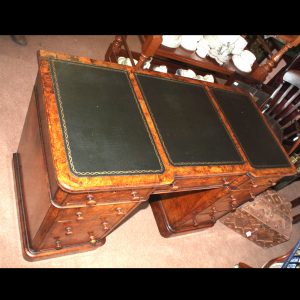 Fine Quality Victorian Burr Walnut Pedestal Desk circa. 1870