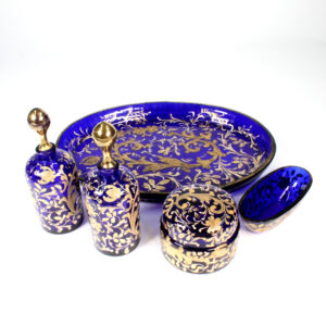 Dressing Table Set Blue Enamelled - perfume bottles